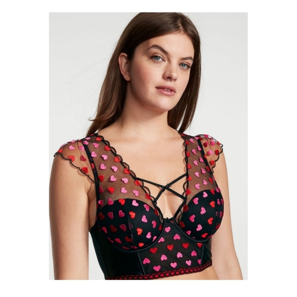 Victoria Secret Bralette+Underwear Heart Embroidery Set